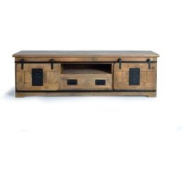 GINER Y COLOMER Mueble televisor en madera de mango estilo industrial con dos puertas