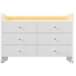 Urban Meuble Cómoda blanca de 6 cajones con diseño acanalado e iluminación led