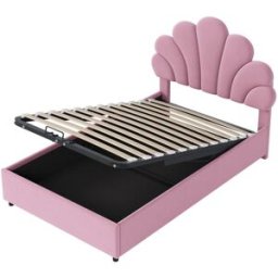 MODFU Cama infantil terciopelo rosa 90x200 cm con espacio de almacenaje