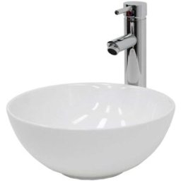 ECD Germany Lavabo cerámico ø320x135 mm blanco redondo con juego de desagüe