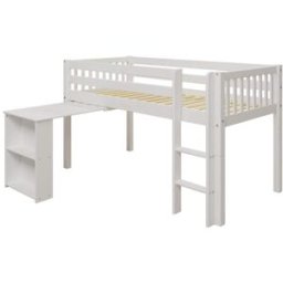 Furnlux Cama loft de madera maciza de pino color blanco 90x200
