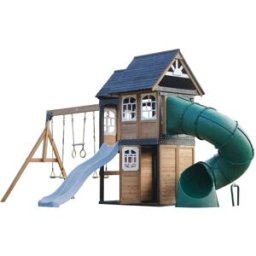 Axi Parque infantil de madera, 2 columpios - tobogán azul pastel, tubular