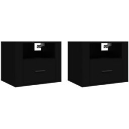 Maison Chic Juego de 2 mesitas de noche de pared madera negro 50x36x40 cm