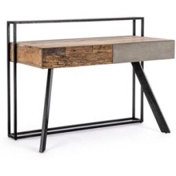 Konte.Design Escritorio de madera de mango y acero negro, 120x60 cm