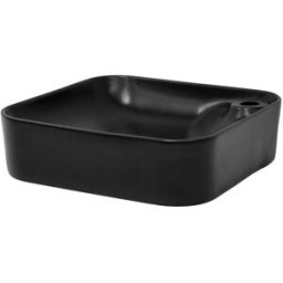 ECD Germany Lavabo negro encimera cerámica juego de desagüe sin rebosadero