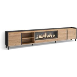 Skraut home Mueble tv efecto madera roble negro 315x35x61cm chimenea efecto fuego