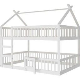 OKWISH Litera infantil blanca de madera con escalera 140x200 cm