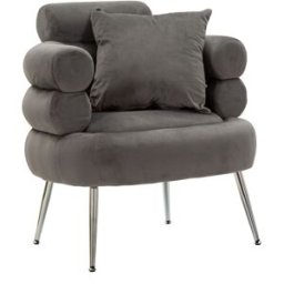 Mauro Ferretti Sillón de metal plateado y terciopelo gris con cojín cm 78x68x85
