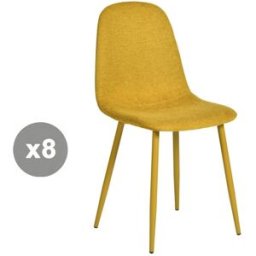 Meubles Cosy Juego de 8 sillas tapizadas en tela, estructura metálica, amarillo