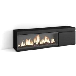 Skraut home Mueble tv efecto madera negro 158x35x45cm chimenea efecto fuego