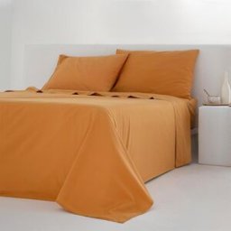 Cotton Artean Juego de sábanas percal algodón 200 hilos ocre 250x270 Cama 160