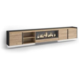 Skraut home Mueble tv efecto madera roble negro 315x35x50cm chimenea efecto fuego