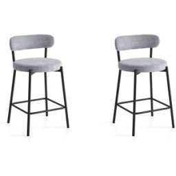 Hispanohogar Juego de 2 taburetes altos de tela y metal en gris 87x48x47 cm