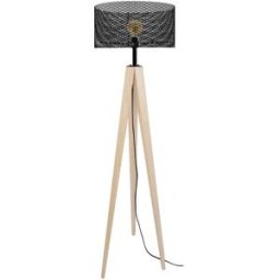 Tosel Lámpara de pie trípode madera natural pantalla metal negro