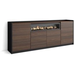 Skraut home Aparador efecto madera roble oscuro negro 210cm chimenea efecto fuego