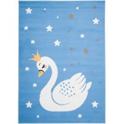Tapiso Alfombra para niños azul blanco gris amarillo cisne fina 120 x 170 cm