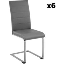 Tectake 6 sillas de comedor ergonómicas y altas, forma de c, símil cuero gris