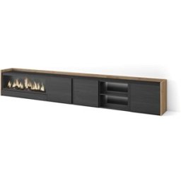 Skraut home Mueble tv efecto madera negro roble 315x35x50cm chimenea efecto fuego