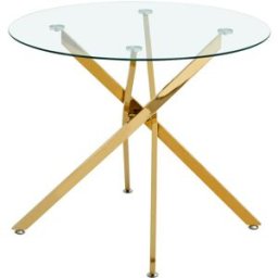 MODFU Mesa redonda vidrio templado patas metal 80x80 cm, oro