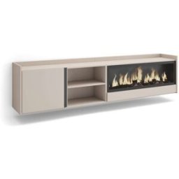 Skraut home Mueble tv efecto madera beige 212x35x50cm chimenea efecto fuego