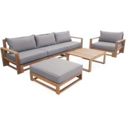 sweeek Conjunto de jardín cojín gris sofá sillones y mesa
