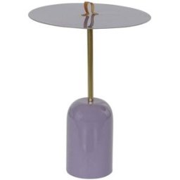 NIYLO Mesita auxiliar con asa de hierro forjado y cuero morado 40x40x56 cm