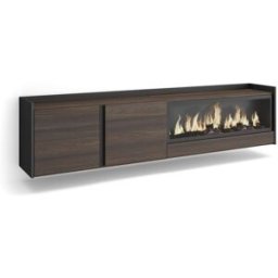 Skraut home Mueble tv efecto madera roble negro 212x35x50cm chimenea efecto fuego