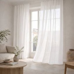 Febronie Visillo con trabillas juego de 2 algodón 140x290 blanco / greige