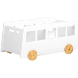 SoBuy Caja baúl de almacenamiento para juguetes con ruedas madera blanco