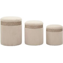 Mauro Ferretti Juego de 3 puf color crema con contenedor cm ø 40,5x49,5-35x42-31x38
