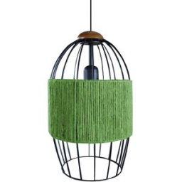 Tosel Suspensión melone metal madera natural pantalla verde