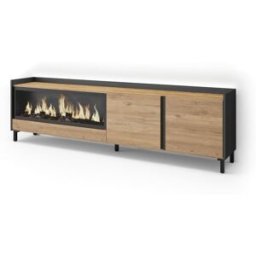 Skraut home Mueble tv efecto madera roble negro 212x35x61cm chimenea efecto fuego