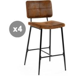 Meubles Cosy Conjunto de 4 taburetes de bar retro vintage tela poliéster marrón