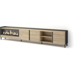 Skraut home Mueble tv efecto madera roble negro 315x35x61cm chimenea efecto fuego