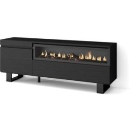 Skraut home Mueble tv efecto madera negro 150x35x57cm chimenea efecto fuego