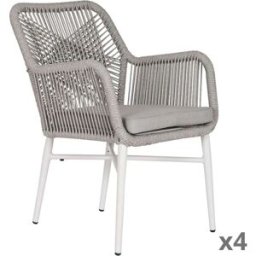 NIYLO Conjunto de 4 sillas de aluminio gris y ratán 57x63x84 cm