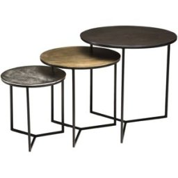 MACABANE Juego de 3 mesas apilables de aluminio y metal de d60
