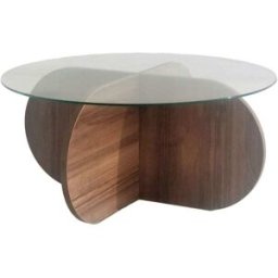 Drawer Mesa de centro redonda vidrio templado y madera ø75cm - madera oscura
