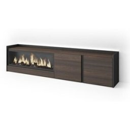 Skraut home Mueble tv efecto madera roble negro 212x35x50cm chimenea efecto fuego
