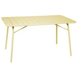 sweeek Mesa de jardín bistró de acero plegable, 6 plazas, 140cm, amarillo
