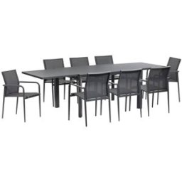 BERAH GETAH Conjunto de jardín de aluminio y textilene gris para 6-10 personas.