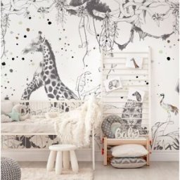 Acte Deco Papel pintado panorámico escenas de jirafas, gris oscuro 510