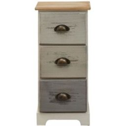 Mobili Rebecca Mesita de noche con 3 cajones de madera blanca, beige y gris