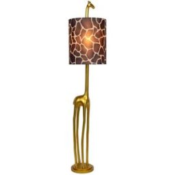 Lucide Lámpara de pie original forma de girafa dorado y pantalla de tela