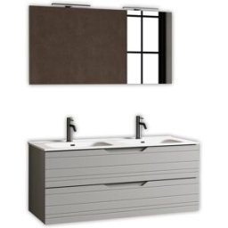 AQA DESIGN Mueble de baño con espejo de doble lavabo 5 piezas en mdf gris