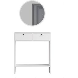 Venprodin Cómoda larris con espejo, 2 cajones 24 cm blanco