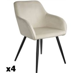 Tectake 4 sillas de comedor aterciopeladas 58 x 62 x 82 cm crema/negro