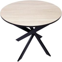 Skraut home Mesa comedor redonda efecto madera de roble y negro 90x90x77cm