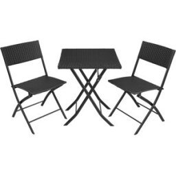 Tectake Conjunto de ratán para 2 personas, 3 piezas, plegable y ligero, negro
