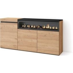 Skraut home Aparador efecto madera roble y negro 150x35x75cm chimenea efecto fuego